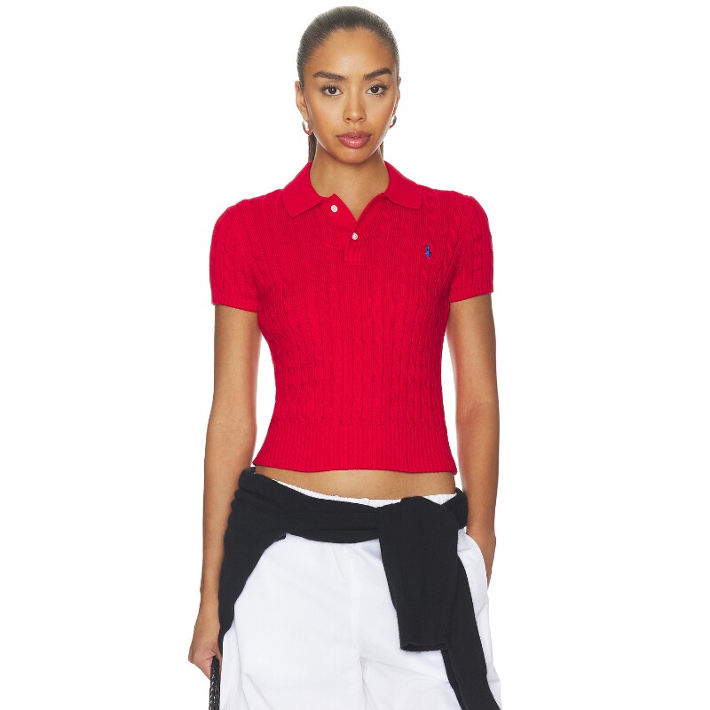 Polo Ralph Lauren夏季新品红色上装翻领纽扣通勤风毛衣REVOLVE