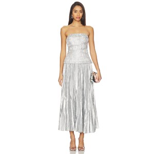 Acler ROCKLAND 中长款连衣裙 金属银色REVOLVE小众新款