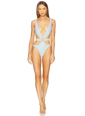 Oceanus Mei Hand Beaded Cut Out Onesie 蓝色 y2k辣妹风REVOLVE