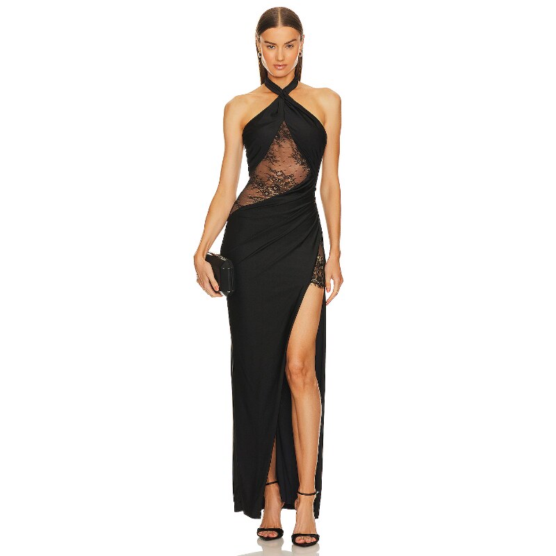 Michael Costello 挂脖露背连衣裙女蕾丝拼接长裙REVOLVE