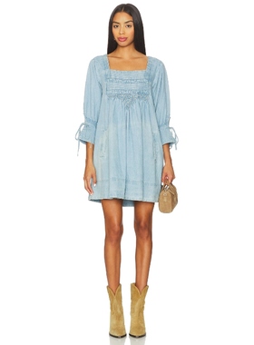 [冬季新品]Free People SONORA 牛仔迷你连衣裙蓝色度假波西