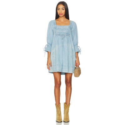 [冬季新品]Free People SONORA 牛仔迷你连衣裙蓝色度假波西