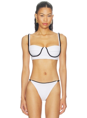 Nau Bikinis辣妹风白色撞色包边细肩带比基尼夏日海边度假REVOLVE