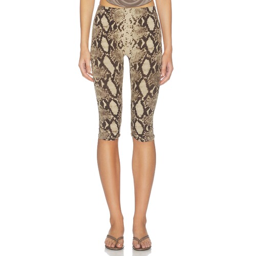 Indah驼色裤装蛇纹辣妹风秋冬新品修身高腰直筒休闲裤REVOLVE
