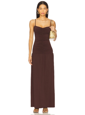 WeWoreWhat Ruched Front Scoop Maxi Dress 棕色REVOLVE小众新款