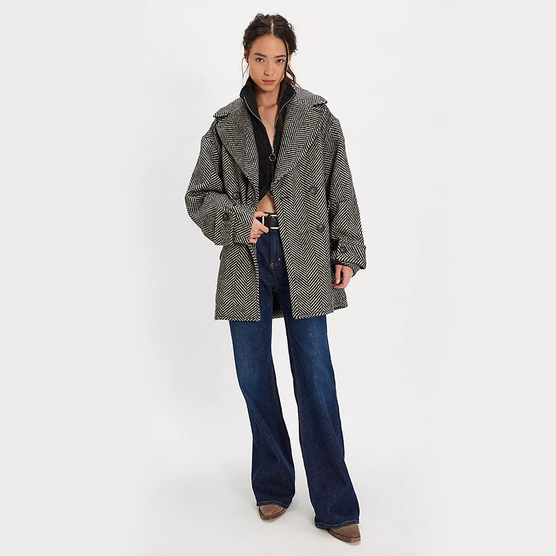 【海外直邮】Free People 羊毛大衣黑色条纹老钱风外套REVOLVE,女装/女士精品,毛呢外套,淘宝优惠券,粉丝福利购,淘宝优惠卷