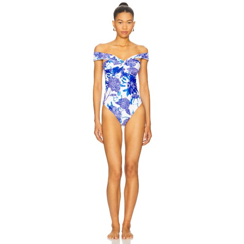 MILLY BRUSHWORK FLORAL 抹胸一件式泳装 蓝色 y2k辣妹风REVOLVE