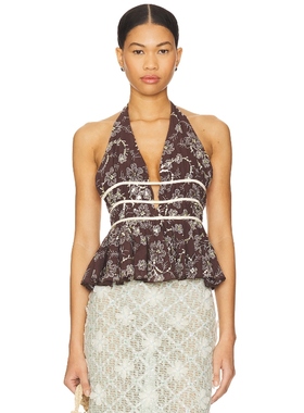 SIEDRES MINILA 棕色性感露背挂脖吊带上衣REVOLVE小众新款