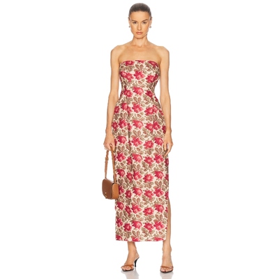 Posse 亚麻抹胸连衣裙女夏红色碎花性感开叉礼服裙REVOLVE新款