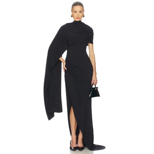 Helsa 连衣裙黑色静奢风老钱风修身型开叉礼服裙REVOLVE小众新款