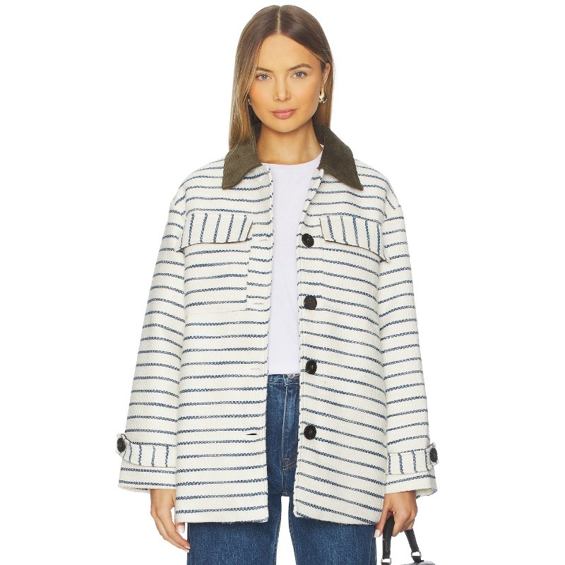 [早秋新品]Maude Club 大衣象牙白老钱风丹宁翻领外套上衣REVOLVE