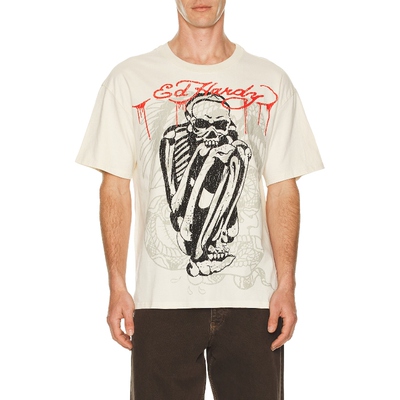 Ed Hardy 埃德哈迪 SKELE RHINESTONE TEE恤 白色REVOLVE小众新款