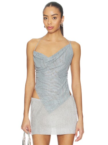 Jaded London RHINESTONE COWL BACKLESS 上装 revolve小众新款