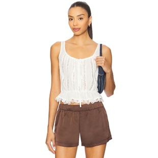People白色蕾丝镂空收腰短款 Free 新品 吊带背心上衣REVOLVE 春季