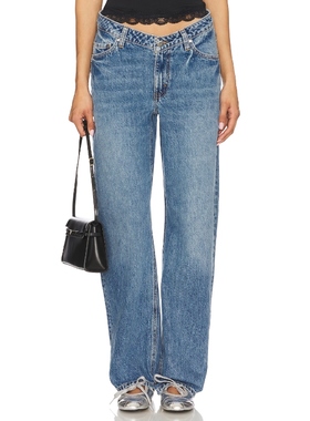 [冬季新品]Lovers and Friends低腰牛仔裤蓝色直筒裤长裤REVOLVE