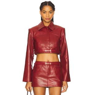 春季 Jacket 新品 Gia 酒红棕色羊皮复古风外套REVOLVE LAMARQUE