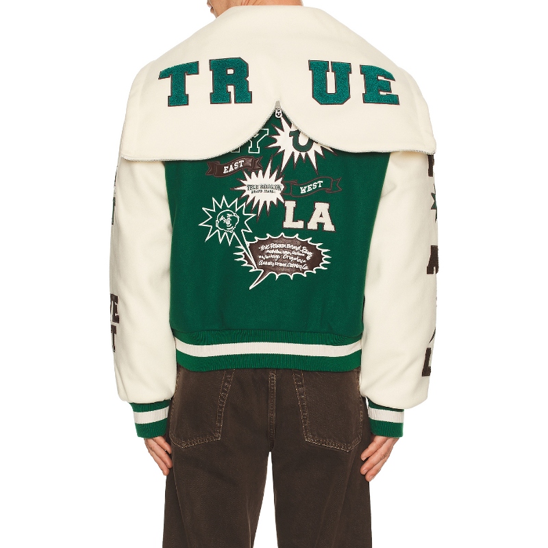 True Religion RETRO 学院风夹克 绿色、白色REVOLVE小众新款