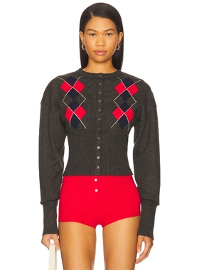 [冬季新品]LIONESS 针织开衫格子慵懒毛衣外套上衣REVOLVE小众