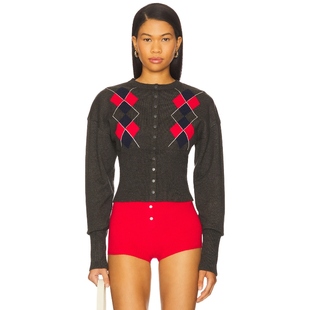 [冬季新品]LIONESS针织开衫格子慵懒毛衣外套上衣REVOLVE冬季保暖