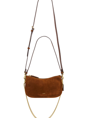 Coach WAVERLY蔻驰肩包棕色麂皮链条斜挎包REVOLVE