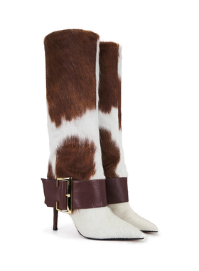 Schutz 长筒靴子毛绒雪地靴尖头复古风高跟鞋REVOLVE小众新款