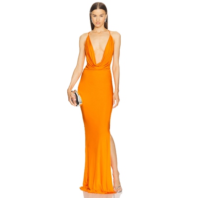 Michael Costello RAQUEL 针织长裙 橙色REVOLVE小众新款