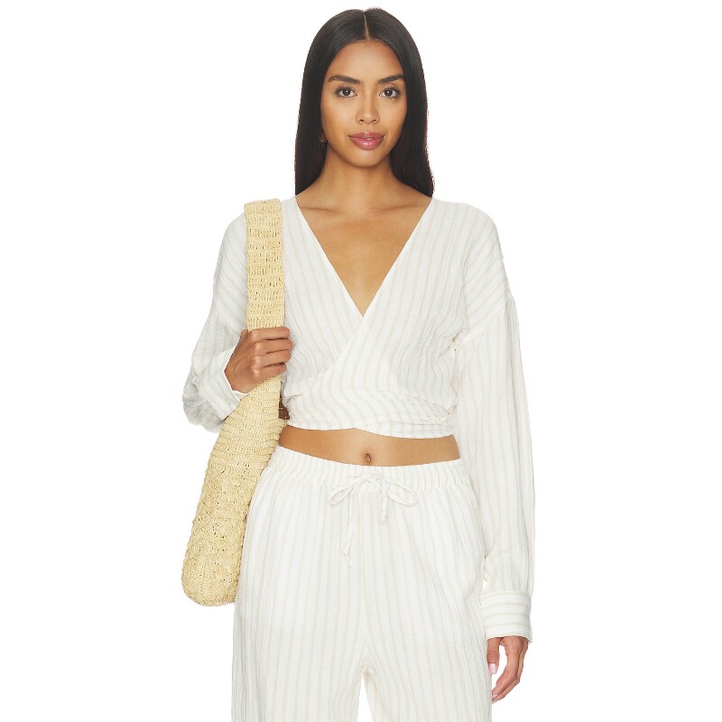 [早秋新品]Favorite Daughter白色衬衫条纹度假短款上装REVOLVE