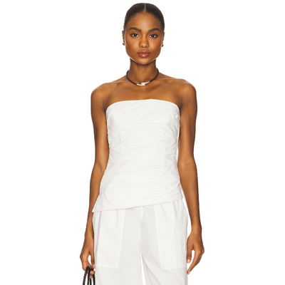 SIMKHAI Emerson Ruched Bustier Top 白色REVOLVE小众