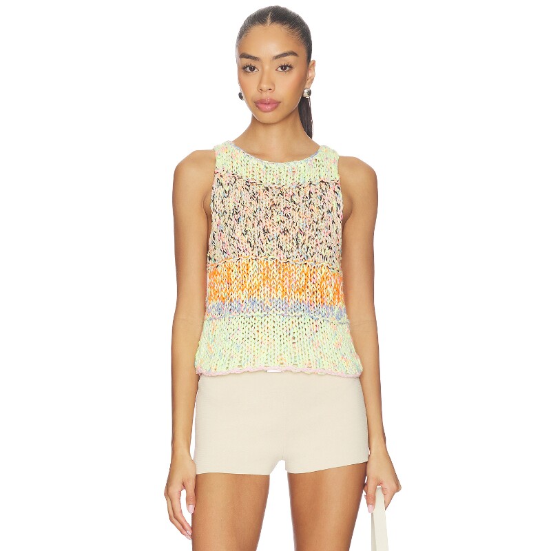 Free People 复古辣妹多色拼接编织背心吊带上衣 REVOLVE