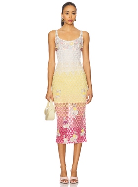 LA FUORI x REVOLVE Valeria Jewel Embroidered Midi Dress Yell