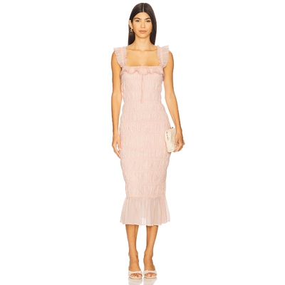 [店铺主推]Tularosa粉色花边肩带连衣裙鱼尾蕾丝下摆长裙REVOLVE