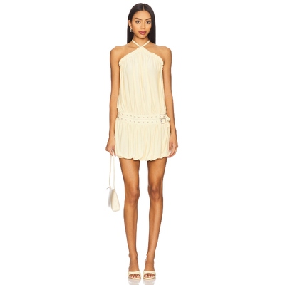 [冬季新品]With Jean MAGNOL 挂脖露背性感连衣裙黄色REVOLVE小众