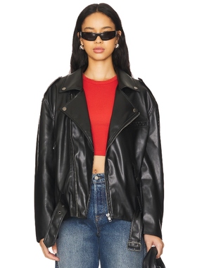 AFRM 夹克黑色皮衣美式休闲风翻领外套机车夹克REVOLVE小众新款