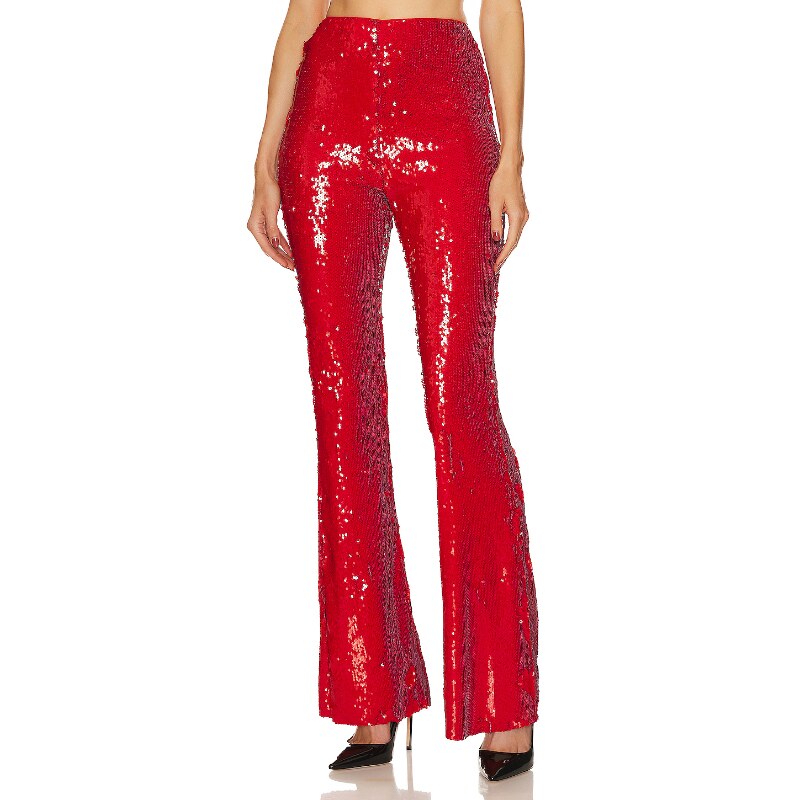 [夏季新品]Michael Costello 亮片喇叭长裤 红色revolve时尚小众