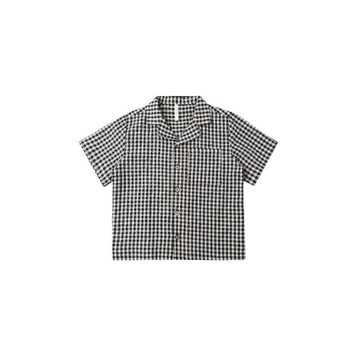 [夏季新品]Rylee + Cru黑白T恤格纹翻领复古短款上装REVOLVE