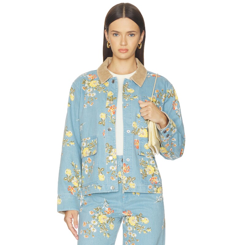 Veronica Beard浅蓝夹克碎花牛仔复古风早秋新品外套REVOLVE