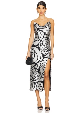 MILLY INNESSA COWL BLACK ROSE DEVORE 裙子 金属银色REVOLVE小