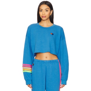 Aviator Nation Rugby Stitch Relaxed Cropped Crew Sweatshirt