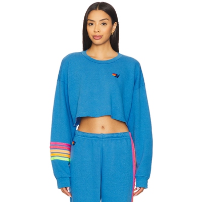 Aviator Nation Rugby Stitch Relaxed Cropped Crew Sweatshirt