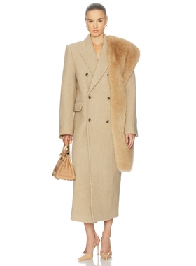 Helsa 羊毛大衣棕黄色静奢风老钱风后开衩高级感外套REVOLVE新款