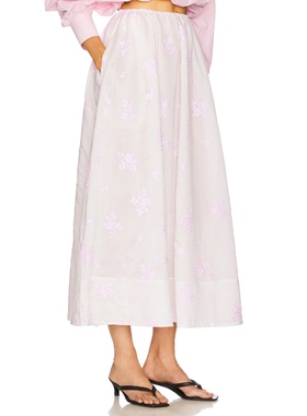 [冬季新品] Helsa 挺括廓形花卉刺绣中长裙静奢风半身裙REVOLVE