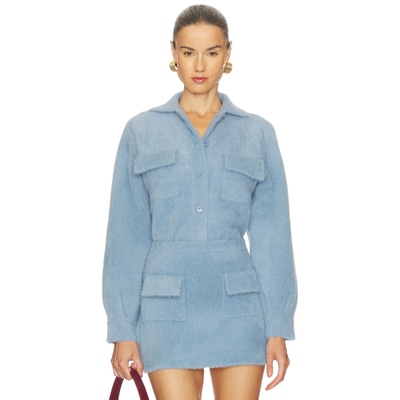 Susana Monaco 毛绒毛衣工装外套 Baby Blue 美式休闲风REVOLVE小