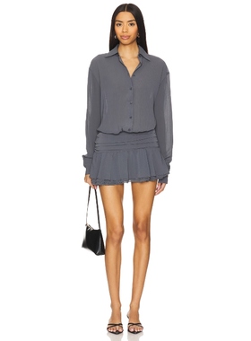 [冬季新品]LIONESS 长袖衬衫连衣裙复古老钱风短裙蛋糕裙REVOLVE