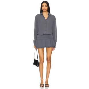 [春季新品]LIONESS 长袖衬衫连衣裙复古老钱风短裙蛋糕裙REVOLVE