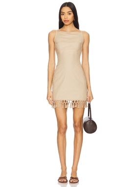 [冬季新品]Tularosa 裙子米色设计感流苏下摆亚麻布连衣裙REVOLVE