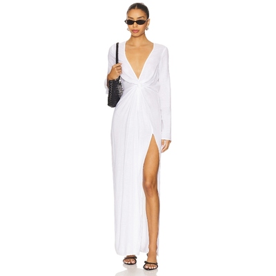 [冬季新品]Tularosa 白色简约连衣裙V领性感开叉收腰长裙REVOLVE