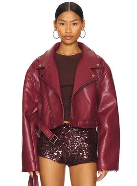 [冬季新品]LIONESS 皮衣红色美式休闲风机车夹克外套REVOLVE小众