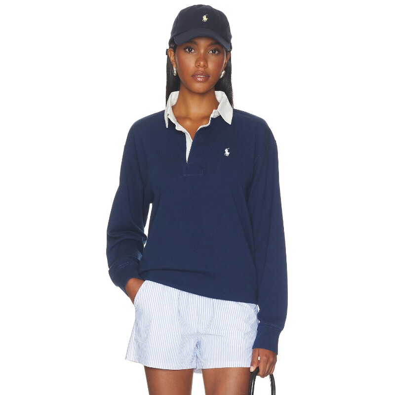Polo Ralph Lauren藏蓝上装翻领通勤风早秋新品宽松毛衣REVOLVE