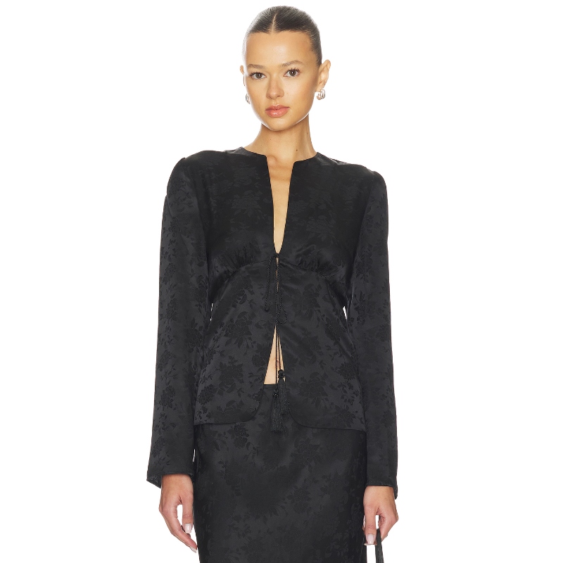 [冬季新品]Ciao Lucia JORGINA极简风黑色暗纹收腰上衣REVOLVE