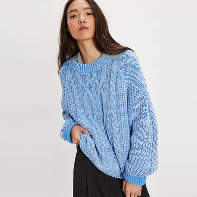 【海外直邮】Free People 绞花毛衣蓝色针织衫上衣REVOLVE新款